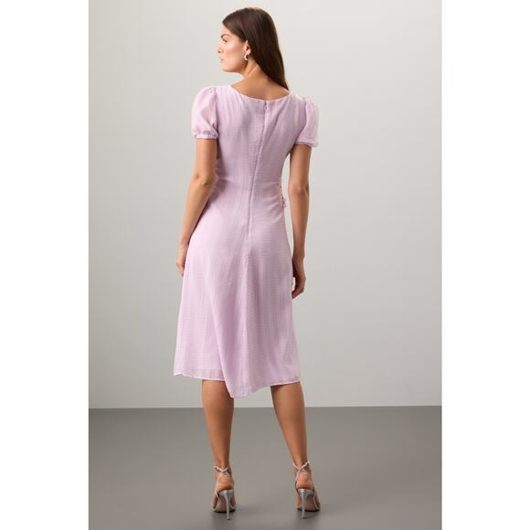 LOUNA Purple Hourglass Side Cutout Short Sleeve Ruched Middle Dress Size XS - Picture 3 of 13